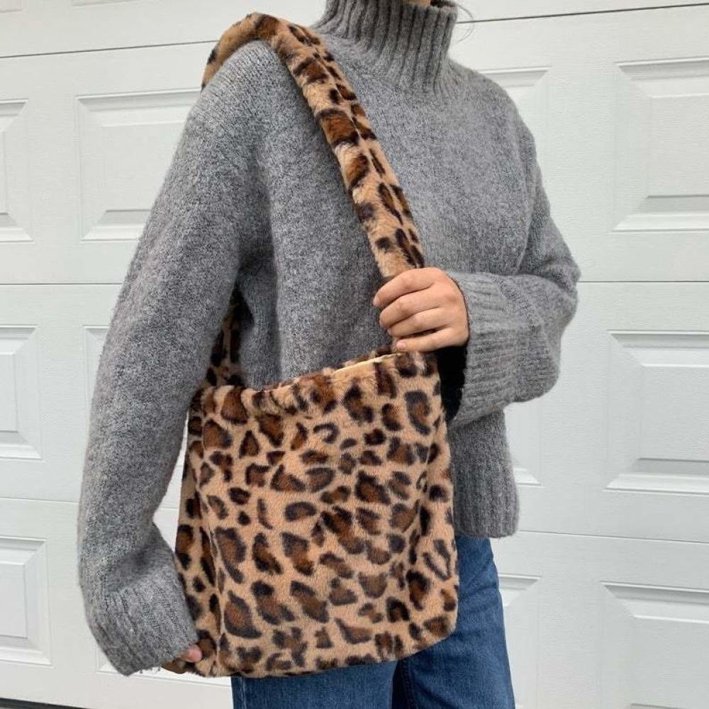 Leopard Plush Crossbody Bag - Brown Lepard