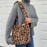 Leopard Plush Crossbody Bag - Brown Lepard