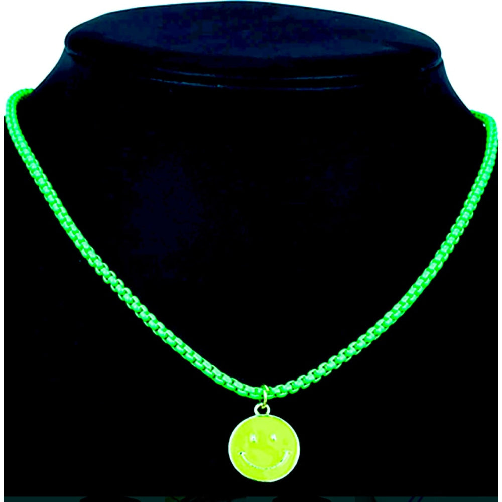 Colorful Happy Face Necklace - Green