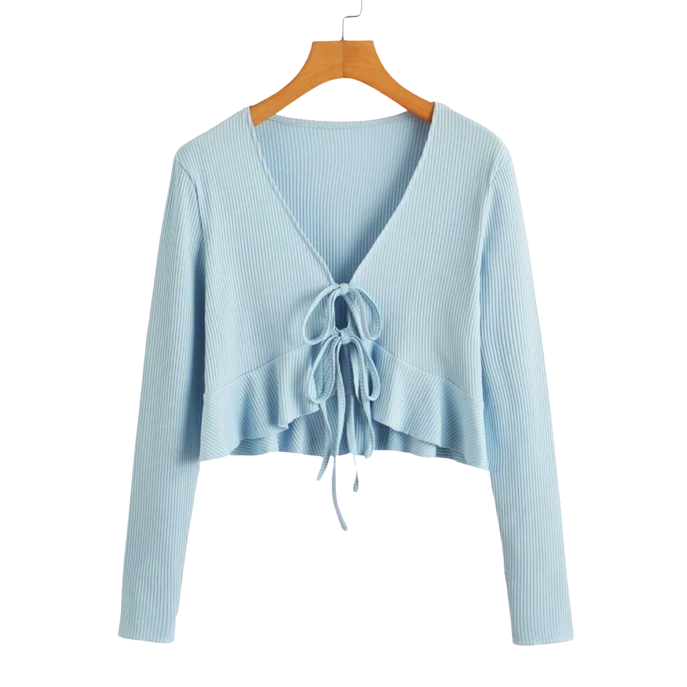 Blue Front Tie Crop Top
