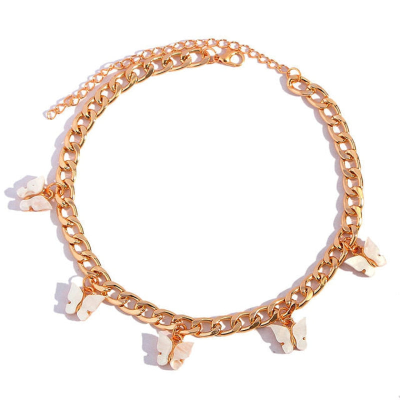 Gold Butterfly Opal Choker - White Opal
