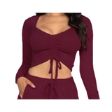 Burgundy Ruched Crop Top +Joggers Set