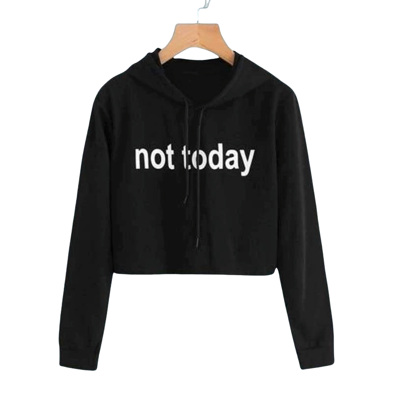 Sweatyrocks Black Sweatshirts Slogan Print Crop Hoodie Letter Women Clothes Long Sleeve Casual Pullovers Drawstring Sweatshirt - Black / S