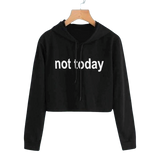 Sweatyrocks Black Sweatshirts Slogan Print Crop Hoodie Letter Women Clothes Long Sleeve Casual Pullovers Drawstring Sweatshirt - Black / S