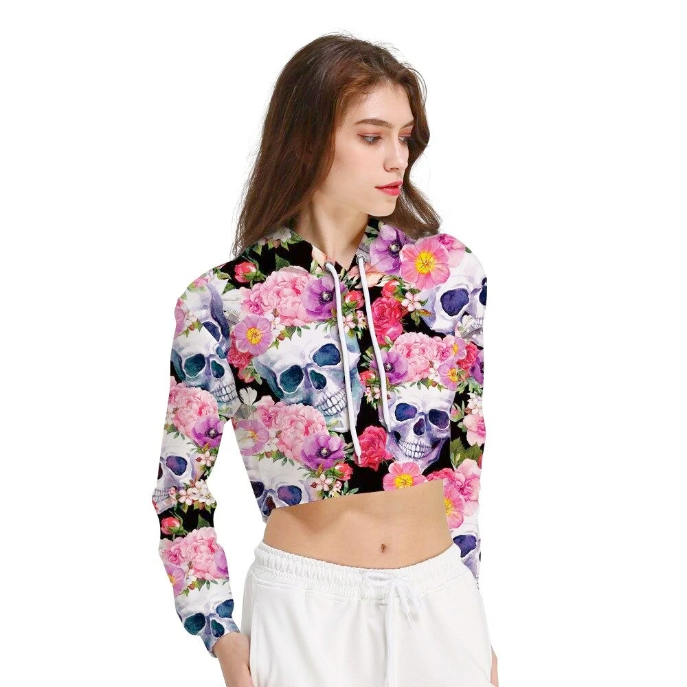 Skull & Roses Cropped Hoodie
