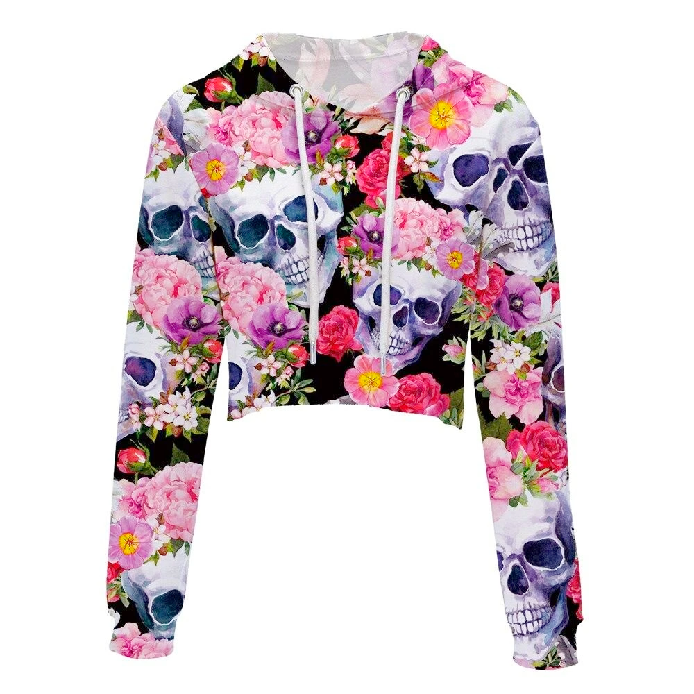 Skull & Roses Cropped Hoodie