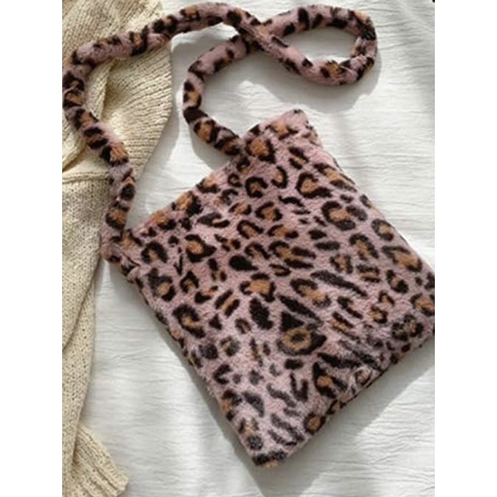 Addy Plush Messenger Bag - Pink Leopard