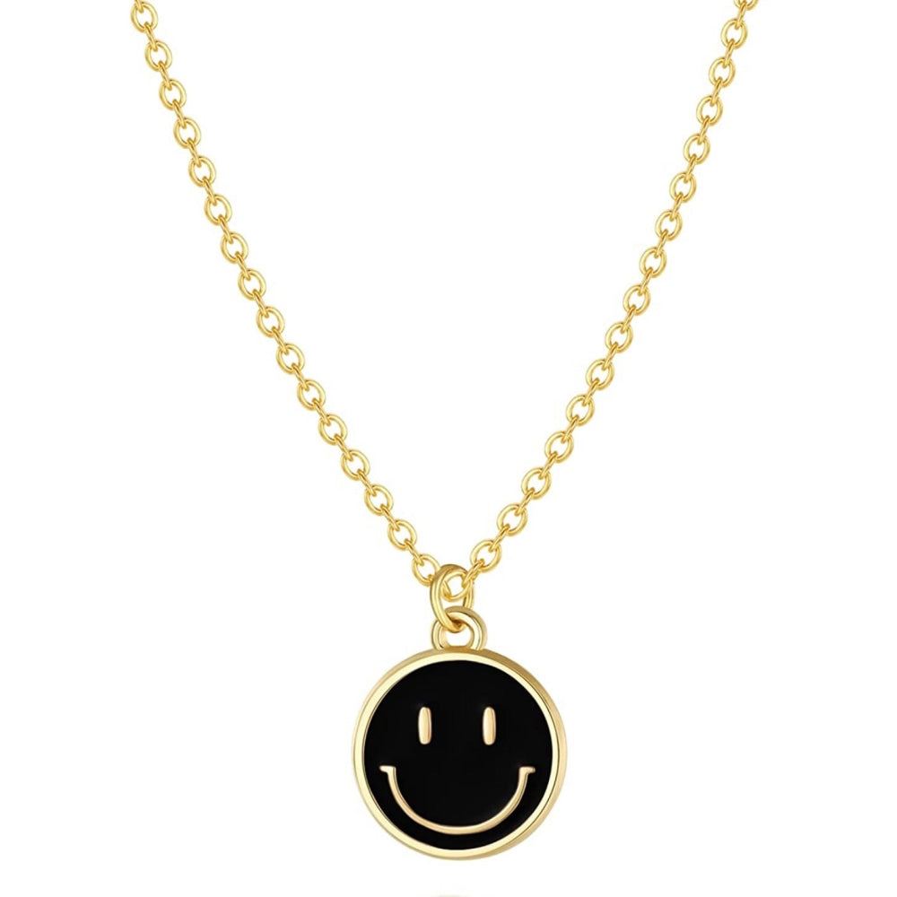 Black Enamel Happy Face Necklace