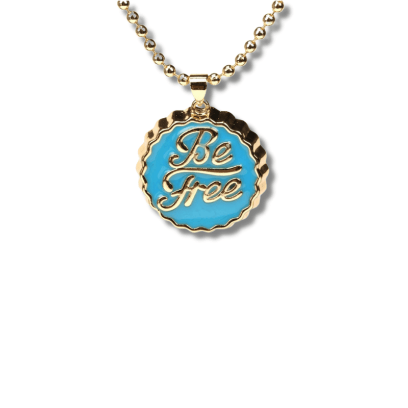 Bottle Cap Enamel Charm Necklace - Turquoise