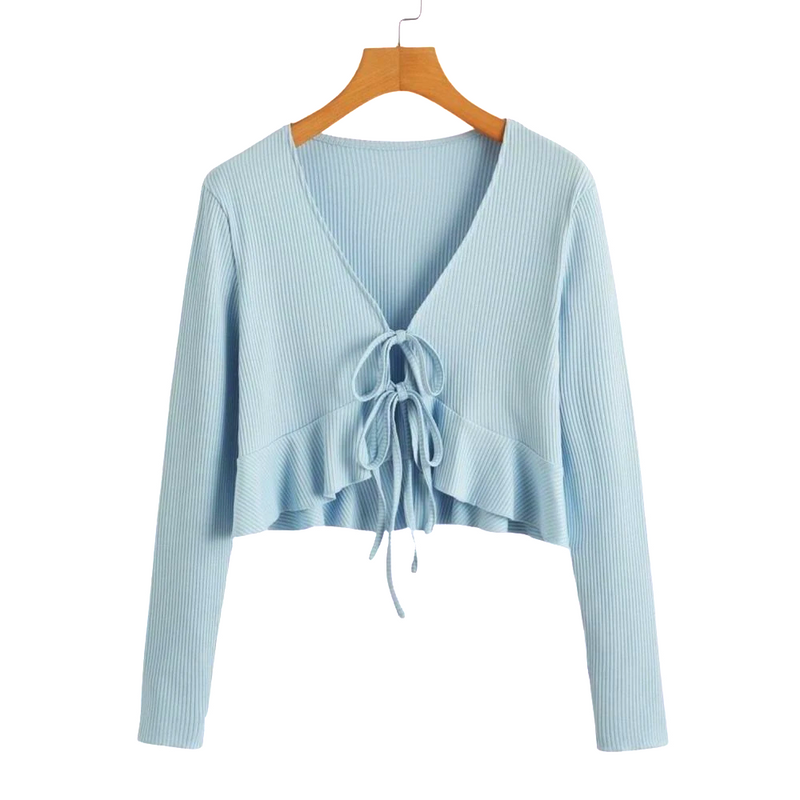 Blue Front Tie Crop Top