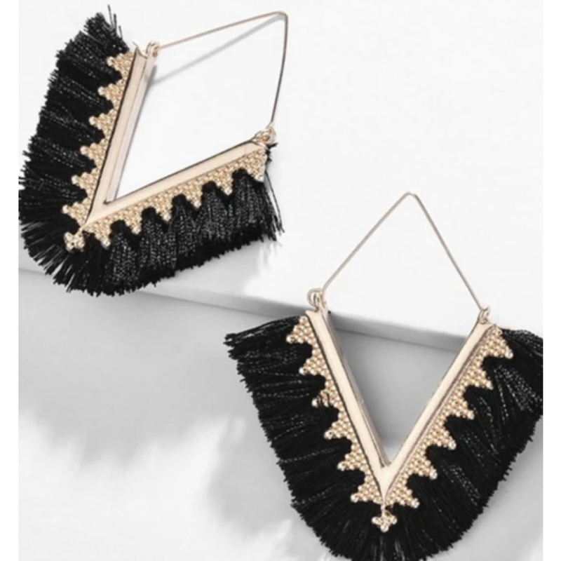 Fringe Tassel Earrings - Black