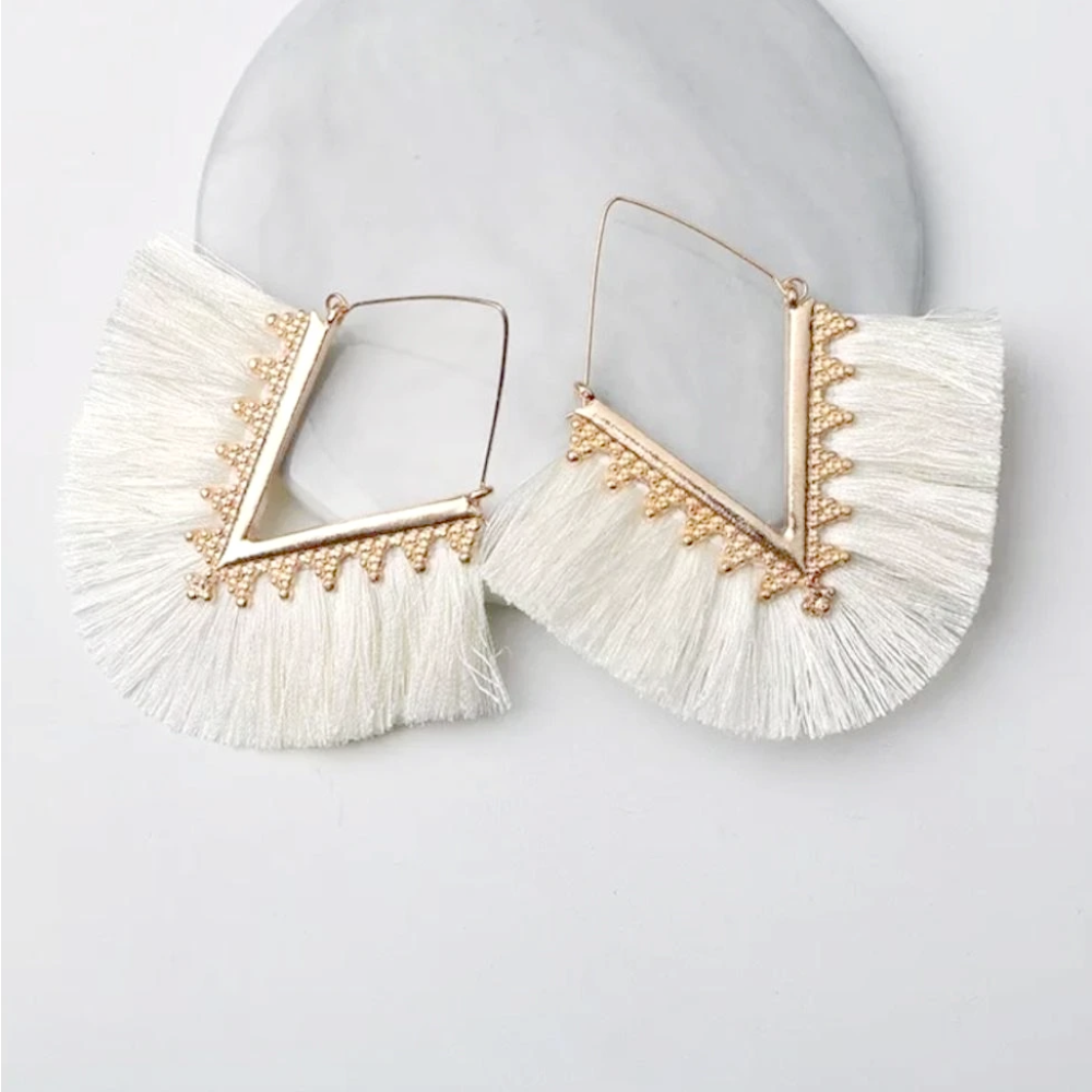 Fringe Tassel Earrings - White