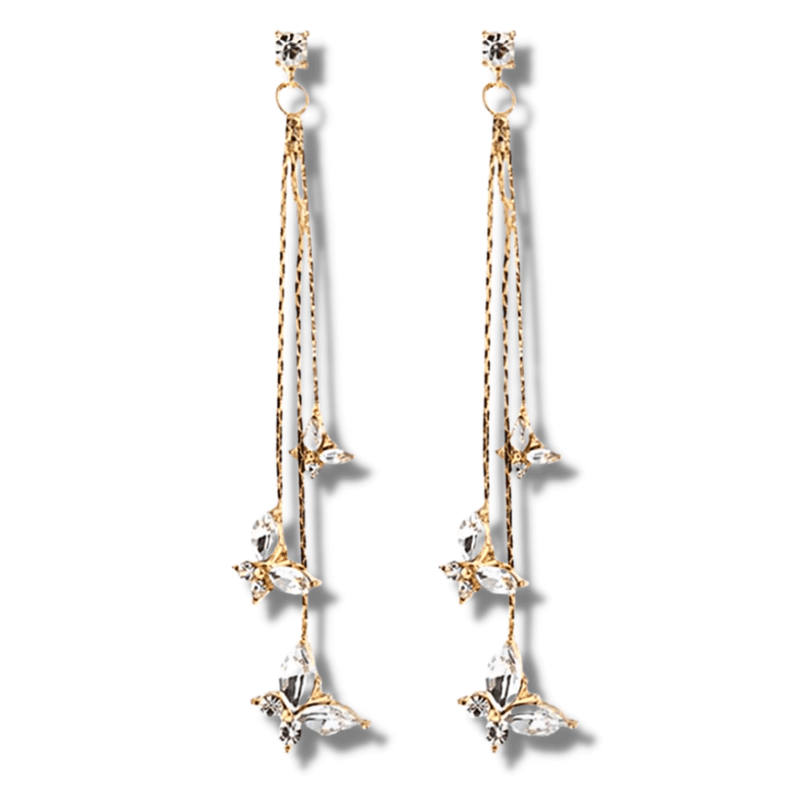 Gold Butterfly Crystal Drop Earrings