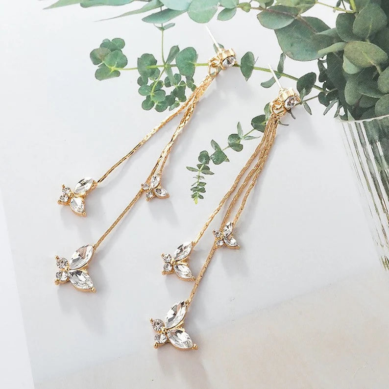 Gold Crystal Butterfly Drop Earrings 