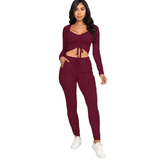 Burgundy Ruched Crop Top +Joggers Set