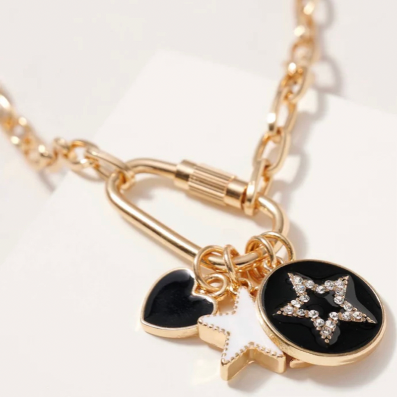 Moon + Stars + Heart Carabiner Necklace