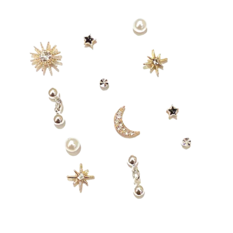 Moon + Star  Micro Studs 12 PCS Set