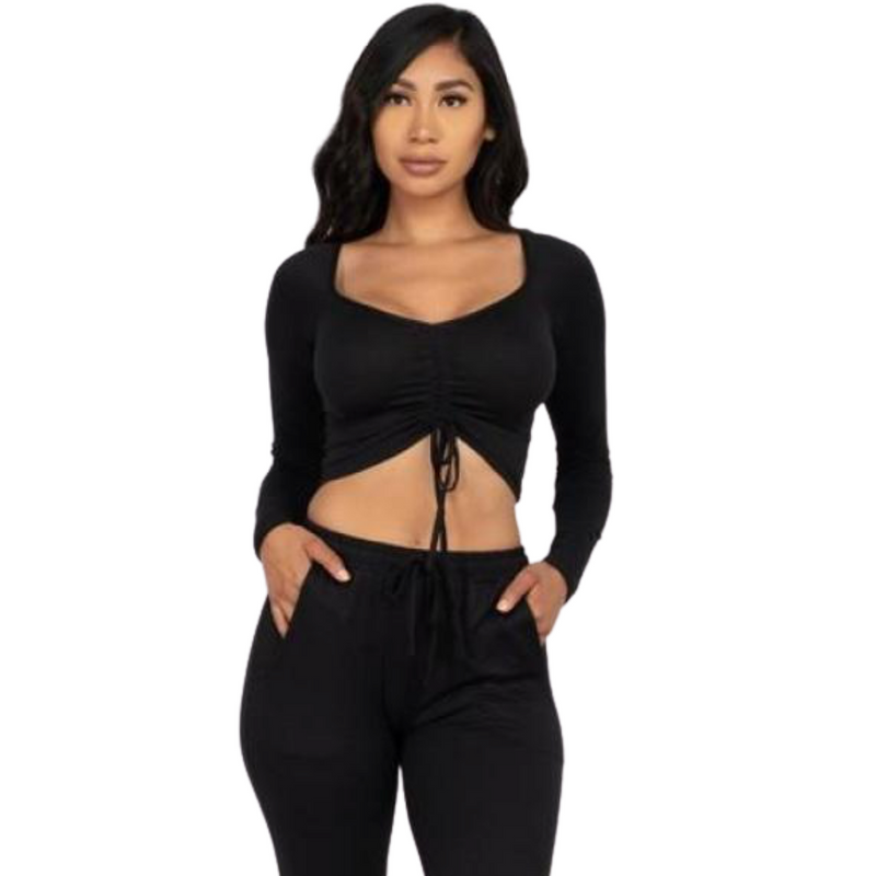 Hot Girl Black Ruched Jogger Set