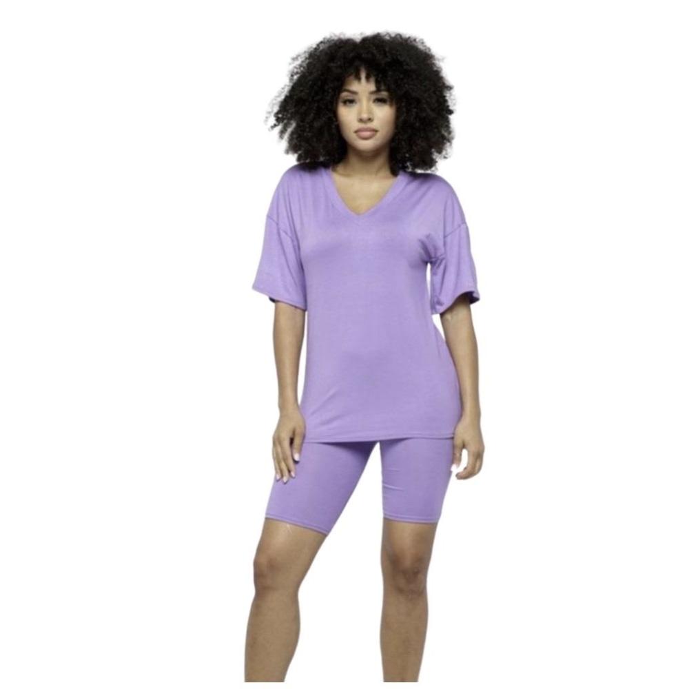 Lilac T-Shirt & Bike Short Two-Piece
