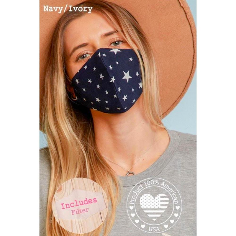 Navy Stars Mask W/Filter - Navy Stars