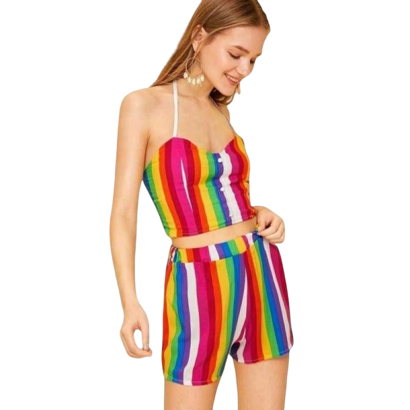Rainbow Stripe Halter Set