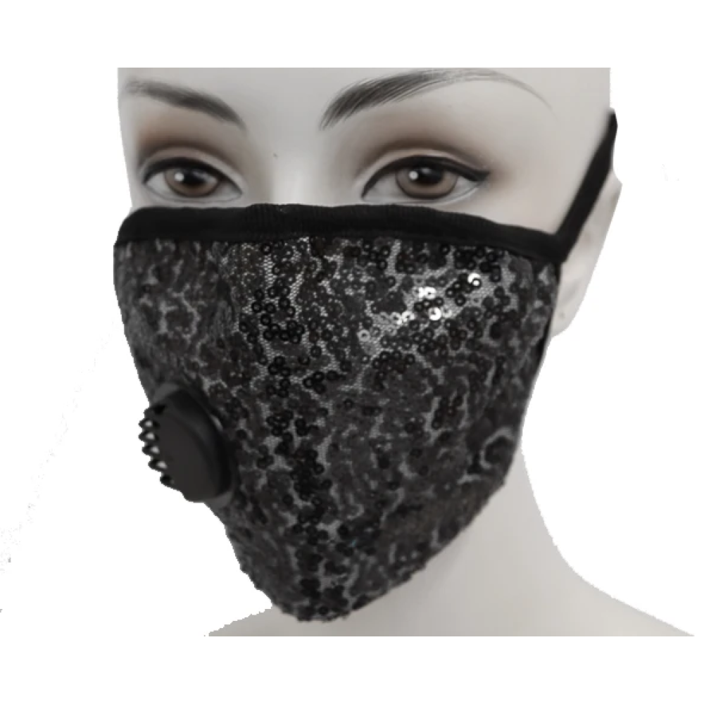 Sequin Face Mask W/Filter Valve - Black