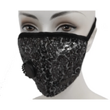 Sequin Face Mask W/Filter Valve - Black