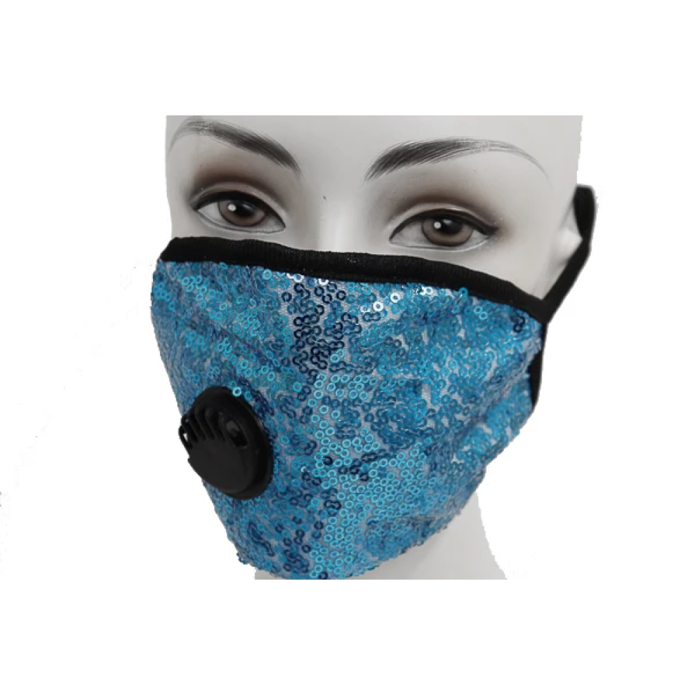 Sequin Face Mask W/Filter Valve - Blue