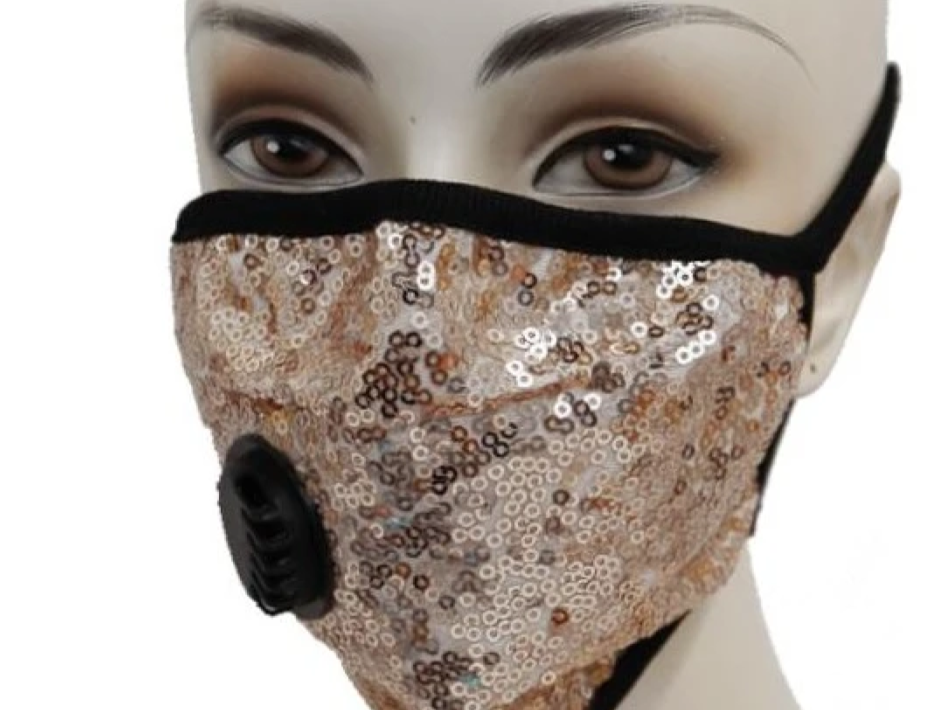 Sequin Face Mask W/Filter Valve - Gold
