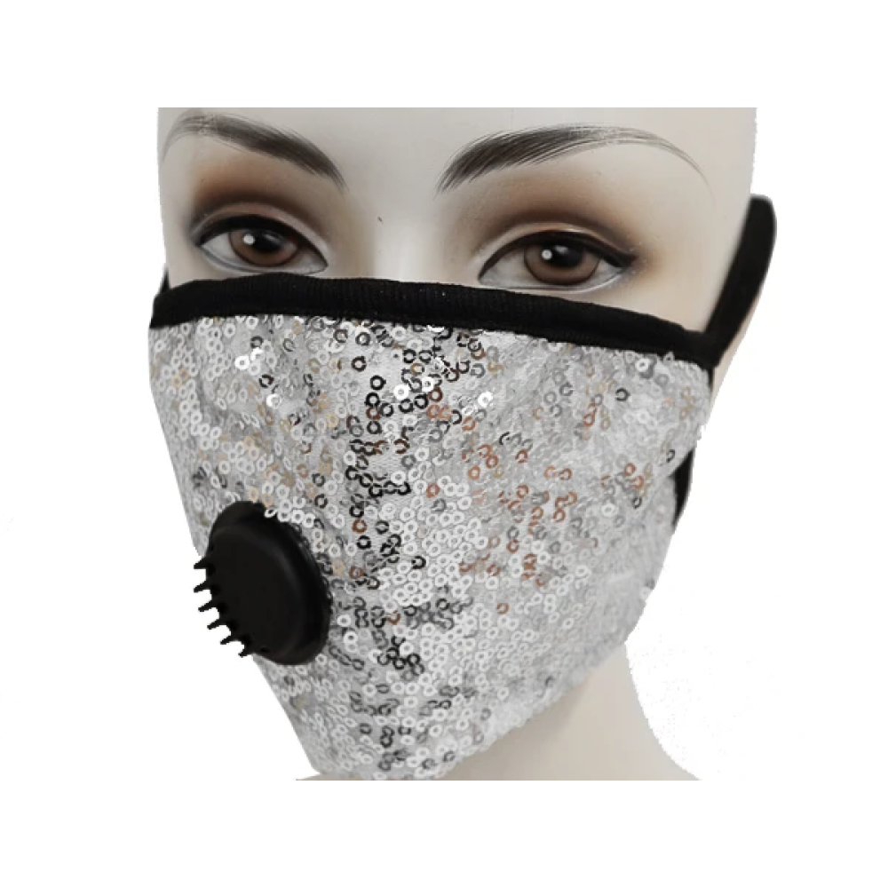 Sequin Face Mask W/Filter Valve - Silver