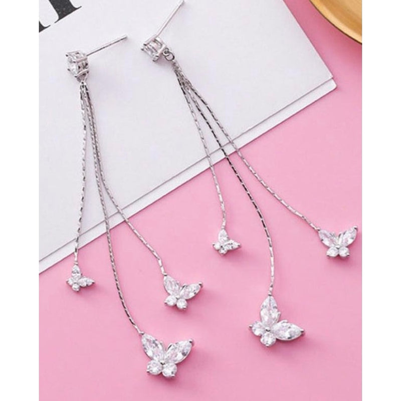 Silver Butterfly Crystal Drop Earrings