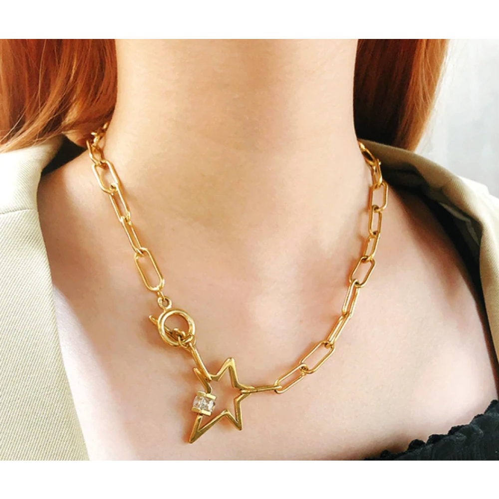 Gold Locket Necklace, Gold Carabiner Necklace, Carabiner Necklace, Gold  Star Necklace, Gold Carabiner Charm Necklace, Locket Necklace 